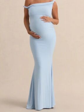 Club L London Powder Blue One-Shoulder Maternity Maxi Dress